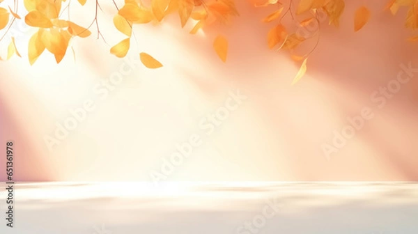 Obraz Empty sunny orange background with leaves and leaf shadows