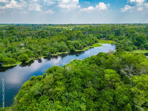 Obraz Scenic aerial sunset view of rainforest river in Amazonas Brazil