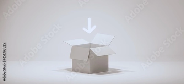 Obraz An open box with a glowing arrow.3D, a visualization product.  