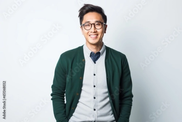 Fototapeta Lifestyle portrait photography of a Vietnamese man in his 20s against a white background