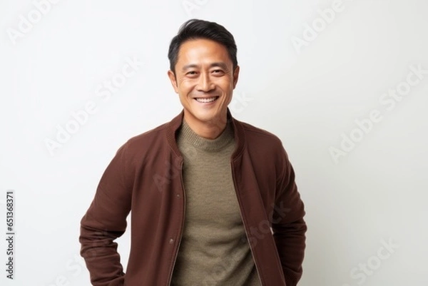 Obraz Lifestyle portrait photography of a Vietnamese man in his 40s against a white background