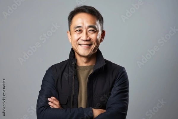 Obraz Group portrait photography of a Vietnamese man in his 40s against a white background