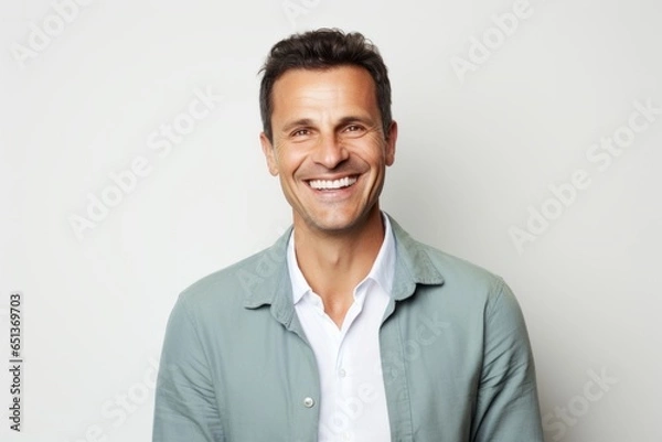 Obraz Portrait photography of a happy Italian man in his 40s against a white background