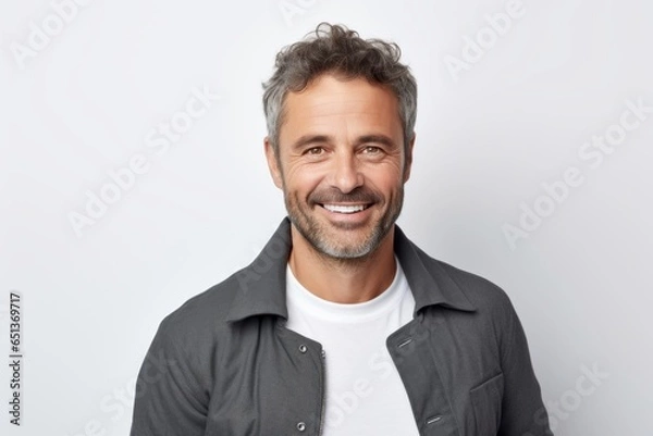 Obraz Group portrait photography of  an Italian man in his 40s against a white background