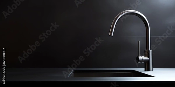 Obraz Kitchen sink view with dark background