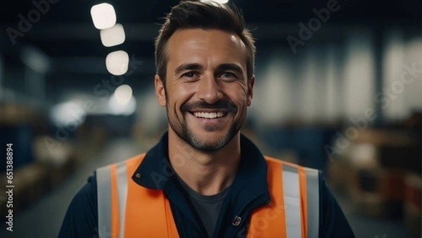 Obraz Portrait of a smiling man from a work vest . logistics and business export