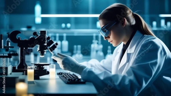 Fototapeta Researcher working in a laboratory. Medical tests background