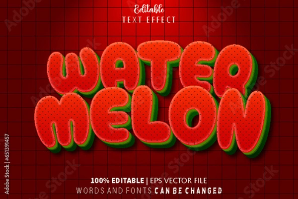 Fototapeta Watermelon Editable Text Effect Emboss Cartoon Style