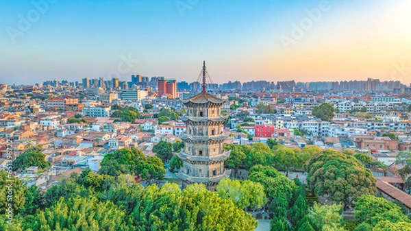 Obraz Aerial photography of the East and West Twin Towers of Kaiyuan Temple and West Street of Quanzhou City, Quanzhou City, Fujian Province, China