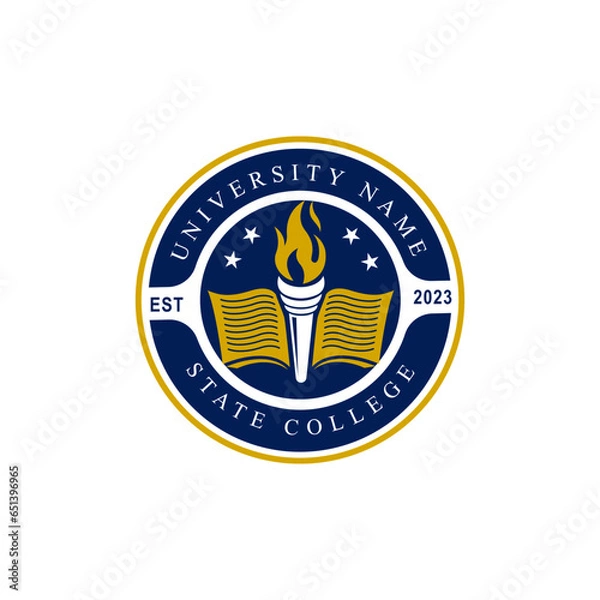 Fototapeta University college school badge logo design vector image. Education badge logo design. University high school emblem