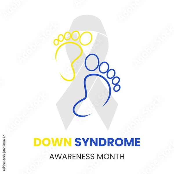 Fototapeta Vector Graphic of Baby's soles with ribbon background suitable for down syndrome awareness month