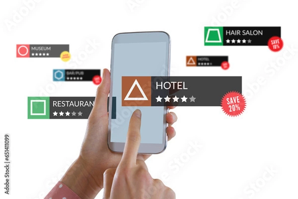 Fototapeta Digital png illustration of hands holding smartphone and searching on transparent background