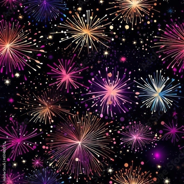 Obraz seamless pattern champagne bright fireworks
