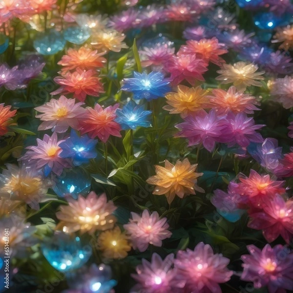 Fototapeta A garden of crystal-clear, diamond-shaped flowers that refract sunlight into a dazzling tapestry of colors4