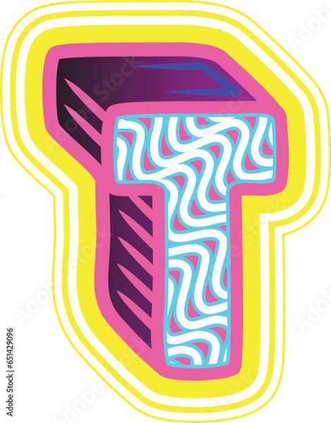 Fototapeta Wavy Pink & Blue Retrowave Letter "T"