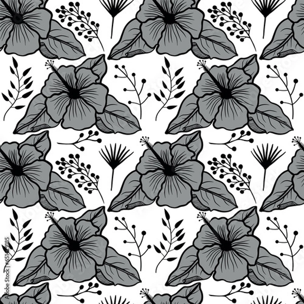 Fototapeta Floral seamless pattern. gray flower pattern