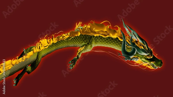 Fototapeta 干支の3D辰が勢いよく泳ぐ