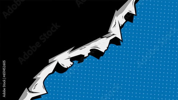 Fototapeta Blue comic background with torn paper effect and dot halftone