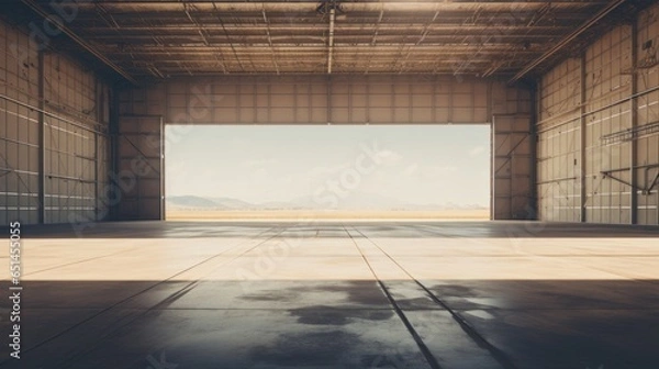 Fototapeta View from an empty airplane hangar