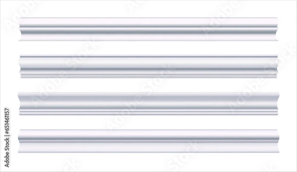 Fototapeta A set of eiling cornice. White molding. Can be used to decorate any interior as an artistic element on house walls, ceilings, smooth surfaces. Realistic vector illustration isolated on white.