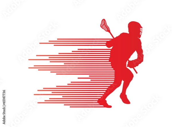 Fototapeta Lacrosse player in action vector background concept made of stri