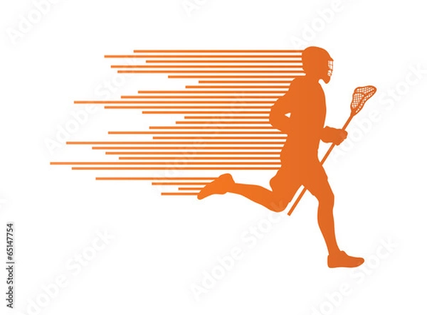 Fototapeta Lacrosse player in action vector background concept made of stri