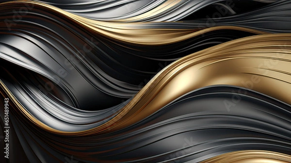Fototapeta grey and gold waves intertwining in a dance of luxury.  AI generative