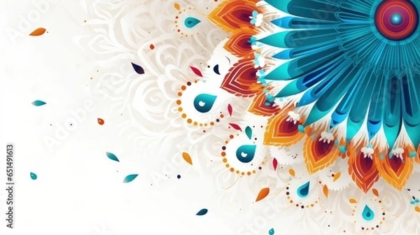 Fototapeta vector illustration of Background with the paper graphic of Indian Rangoli and fireworks, copy space