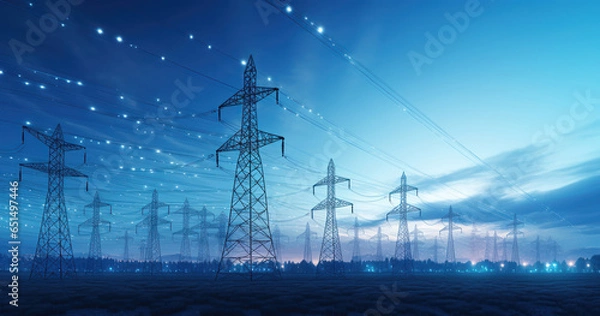 Obraz Electrical pylons with smart grid technology installed