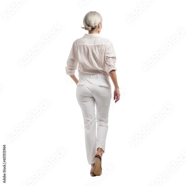 Obraz portrait of a mature woman walking, transparent, isolated on white
