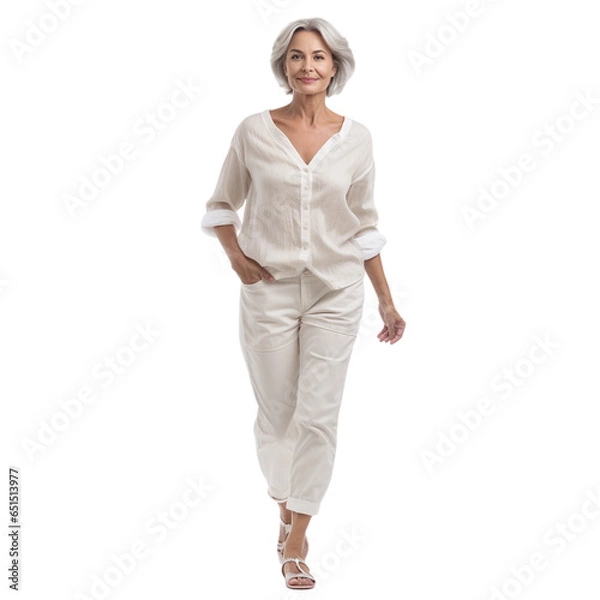 Obraz portrait of a mature woman walking, transparent, isolated on white