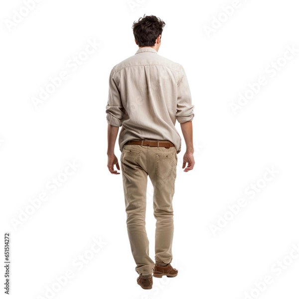 Obraz portrait of a young man walking, back view, transparent, isolated on white