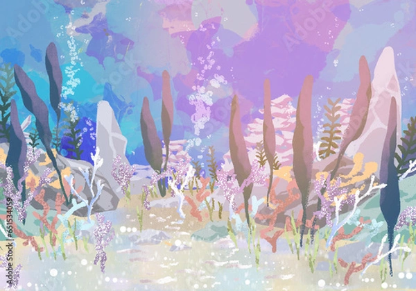 Fototapeta 神秘的な海底の珊瑚や海藻のイラスト