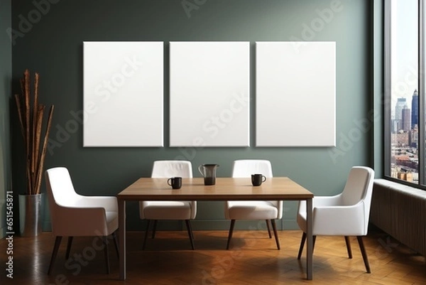 Fototapeta Corporate Proficiency, a Business Background with Three Blank Frames for Versatile Mock-Up Presentations and Professional Impressions