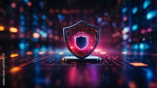 Fototapeta Cyber ​​security and data protection, internet network security, protect business and financial transaction data from cyber attack, user private data security encryption	