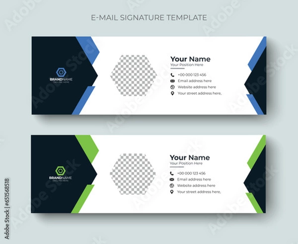 Obraz Corporate business Email signature or email footer and personal social media cover template. Professional business email signature design blue and green color.