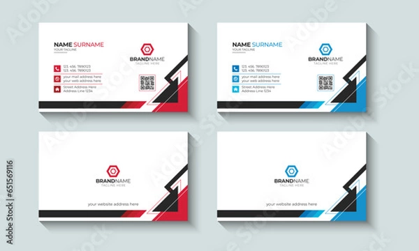 Obraz Abstract Professional Business card or Visiting Card Layout template design. Identity, Contact, Branding, Red, Blue.