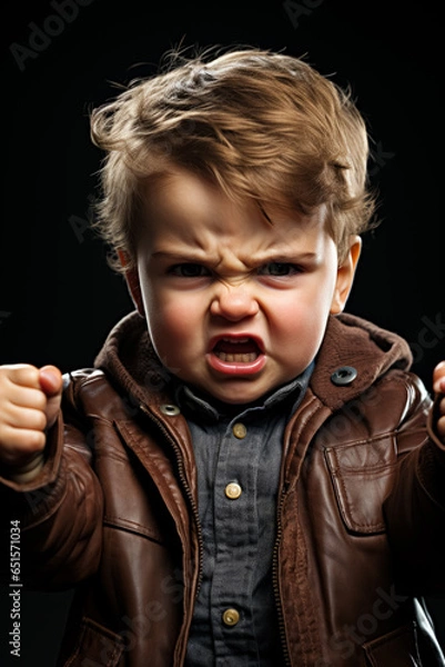 Fototapeta Single child furrowing brows and clenching fists in evident frustration 