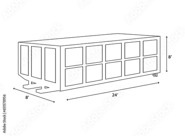 Fototapeta Dumpster Outline Vector. Container Line Drawing Illustration.