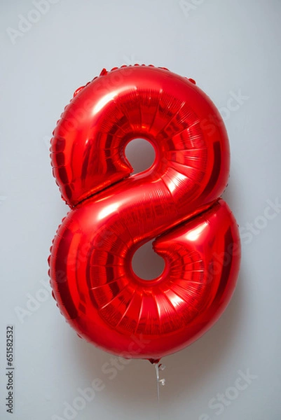 Obraz red foil number 8 balloon on white background