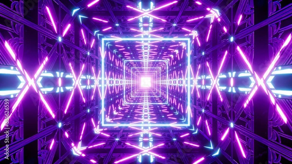 Fototapeta 3d rendering, abstract, art, background, blue, bright, design, digital, dj, effect, festive, flash, flickering, futuristic, geometric, glow, graphic, graphics, lamp, light, line, loop, modern, neon, p
