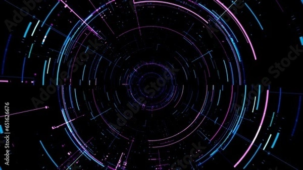 Fototapeta Circular neon color sci fi pattern tunnel texture