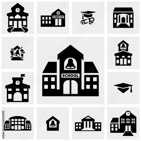 Fototapeta School building vector icons set on gray