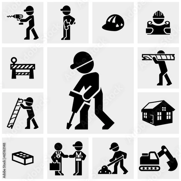 Fototapeta Construction icons set on gray.