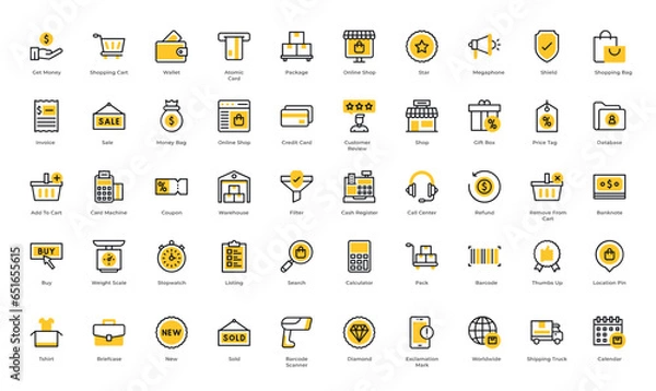 Obraz Ecommerce icon set. Containing order tracking, delivery home, warehouse, courier and cargo icons. Shipping symbol. Solid icons vector	