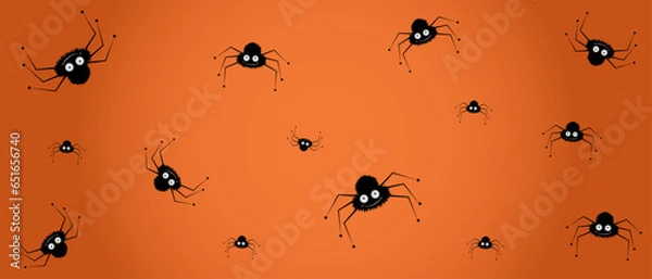 Fototapeta Happy Halloween 2023 banner or party invitation,pattern, background with cute spider  Vector illustration. Place for text