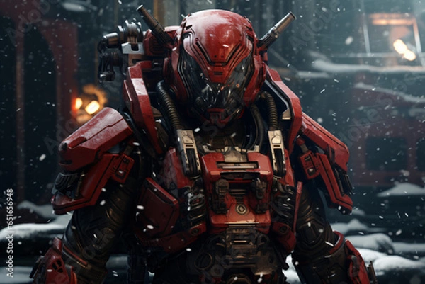 Fototapeta soldiers in red mecha suits, war robots