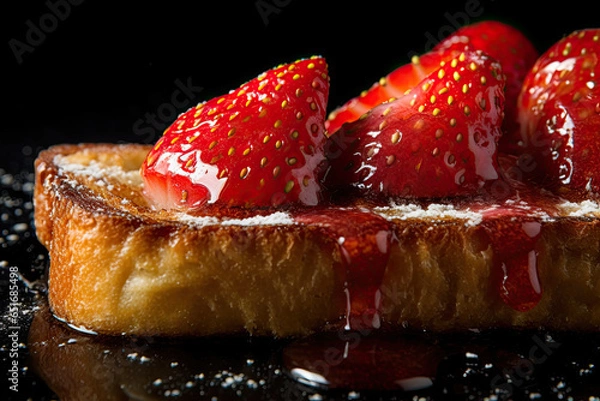Obraz Strawberry toast, macro shot of a fresh breakfast with Dripping Honey, AI Generated