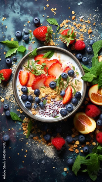 Obraz Fresh ingredients healthy breakfast bowl start to, generative ai.