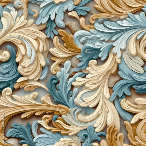 Obraz Natural embroidery fantasy rococo flowing seamless pattern, AI Generated